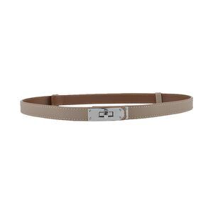 5783 Women's Skinny Leather Belt With Adjustable Silver Turn-lock Buckle